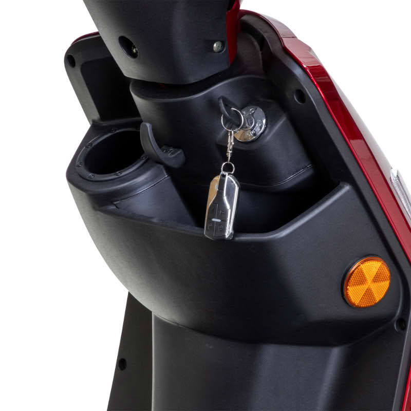Legacy 3-Wheel Scooter in red, tiller with key