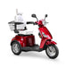 Legacy 3-Wheel Scooter in red, white captains chair, chrome wheels, sideview