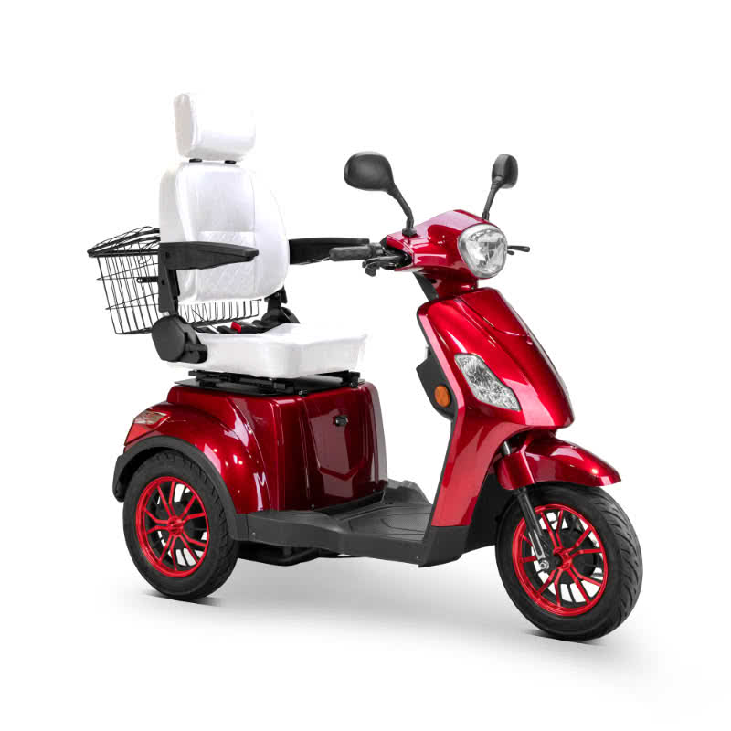 Legacy 3-Wheel Scooter in red, white captains chair, red wheels, sideview