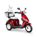 Legacy 3-Wheel Scooter in red, white captains chair, white wheels, sideview
