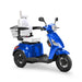 Legacy 3-Wheel Scooter in vibrant blue, white captains chair, black wheels, sideview