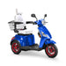 Legacy 3-Wheel Scooter in vibrant blue, white captains chair, red wheels, sideview