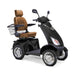 Platinum 4-Wheel Scooter in matte black with brown captains chair and chrome wheels