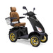 Platinum 4-Wheel Scooter in matte black with brown captains chair and gold wheels