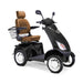 Platinum 4-Wheel Scooter in matte black with brown captains chair and white wheels