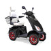 Platinum 4-Wheel Scooter in matte black with white captains chair and red wheels