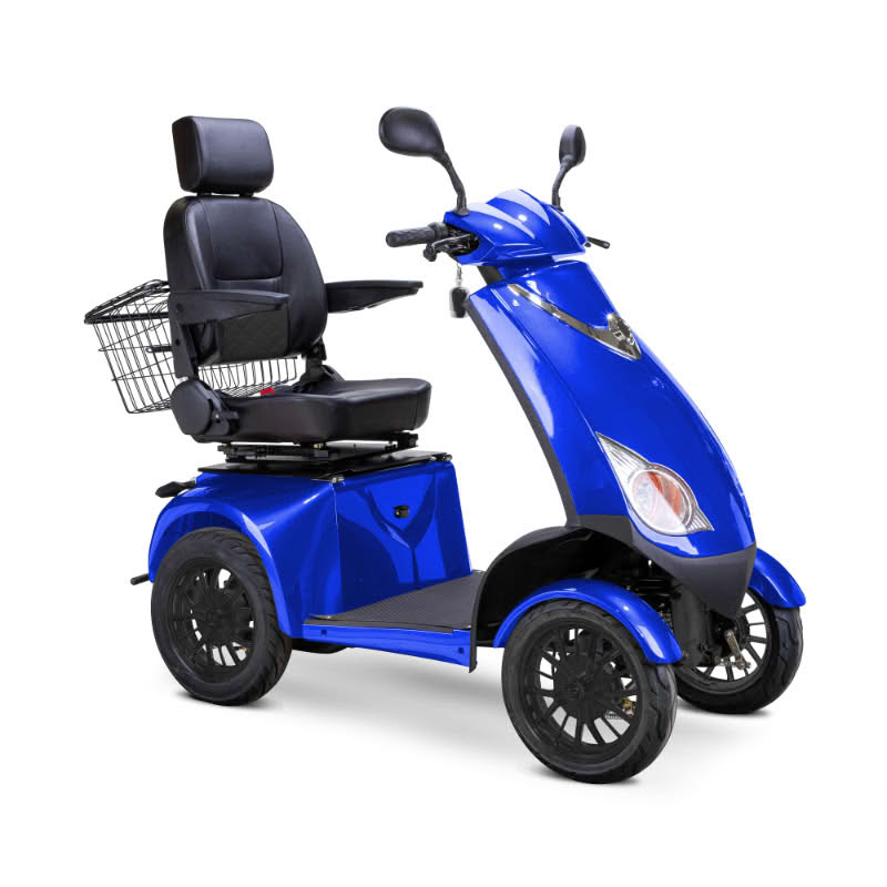 Platinum 4-Wheel Scooter in blue with black captains chair and black wheels