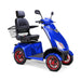 Platinum 4-Wheel Scooter in blue with black captains chair and red wheels