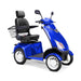 Platinum 4-Wheel Scooter in blue with black captains chair and white wheels