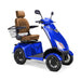 Platinum 4-Wheel Scooter in blue with brown captains chair and black wheels