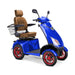 Platinum 4-Wheel Scooter in blue with brown captains chair and red wheels