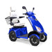 Platinum 4-Wheel Scooter in blue with white captains chair and black wheels