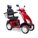 Platinum 4-Wheel Scooter in red with black captains chair and white wheels