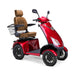 Platinum 4-Wheel Scooter in red with brown captains chair and black wheels