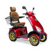 Platinum 4-Wheel Scooter in red with brown captains chair and gold wheels