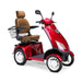 Platinum 4-Wheel Scooter in red with brown captains chair and white wheels