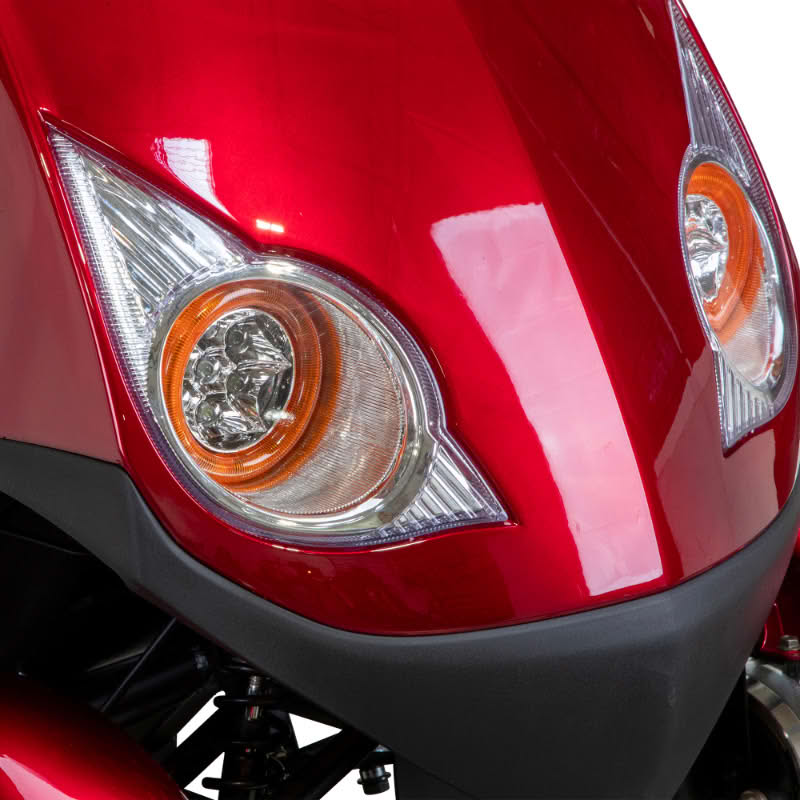 Platinum 4-Wheel Scooter in red, front headlights