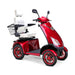 Platinum 4-Wheel Scooter in red with white captains chair and red wheels