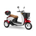 Supreme 3-Wheel Scooter in red and white, brown extended saddleseat, white wheels, sideview