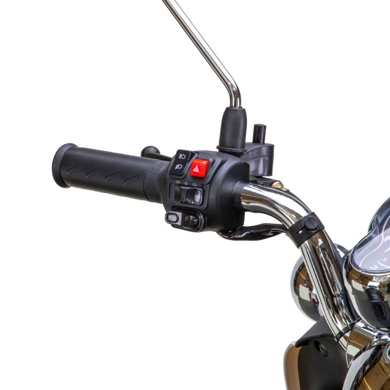 Supreme 3-Wheel Scooter in red and white, left handlebar, hazard button