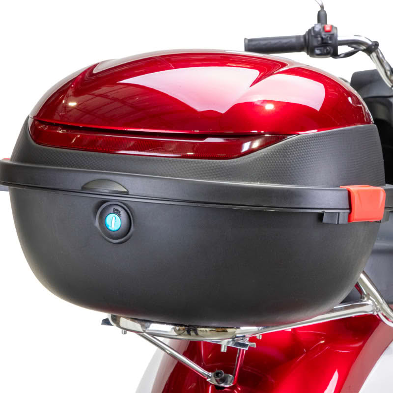 Supreme 3-Wheel Scooter in red and white, rear lockable storage closed