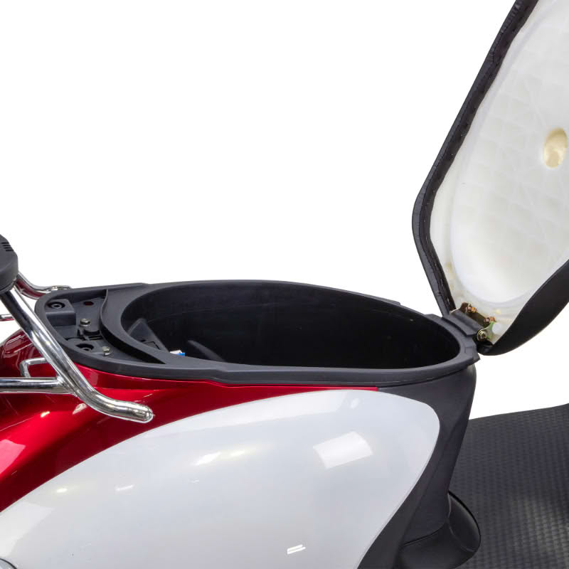Supreme 3-Wheel Scooter in red and white, storage underseat