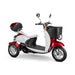 Supreme 3-Wheel Scooter in red and white, white extended saddleseat, chrome wheels, sideview