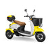 Supreme 3-Wheel Scooter in yellow and white, brown extended saddleseat, black wheels, sideview