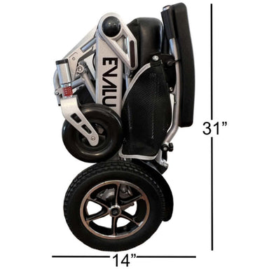 Evaluation Folding Scooter in silver, folded dimensions 