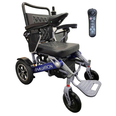 Evaluation Folding Scooter in blue, featuring the remote control