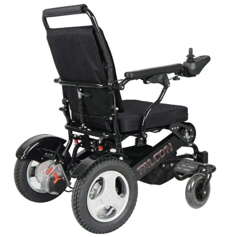 Falcon Portable Power Wheelchair in black, back right view