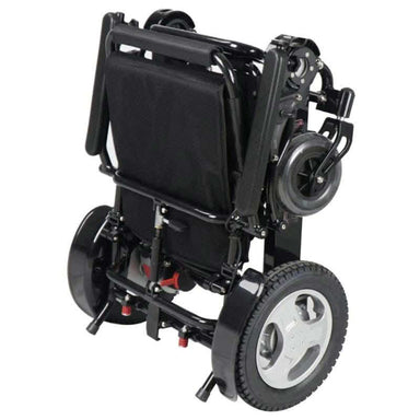 Falcon Portable Power Wheelchair in black, folded front view