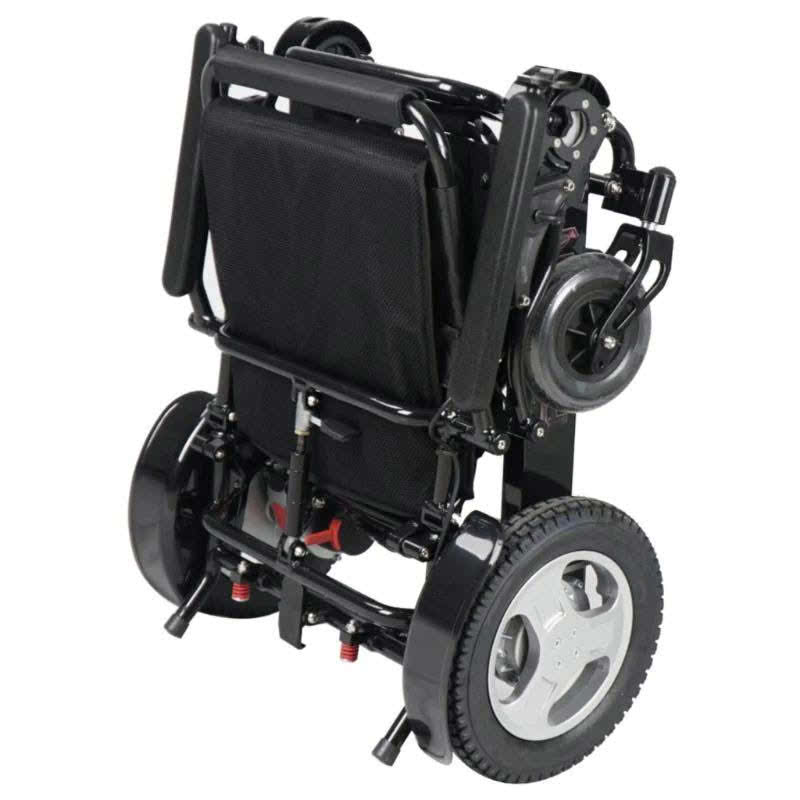 Falcon Portable Power Wheelchair in black, folded front view