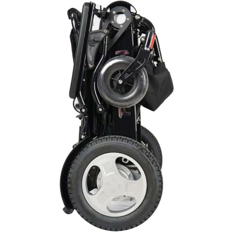 Falcon Portable Power Wheelchair in black, folded sideview