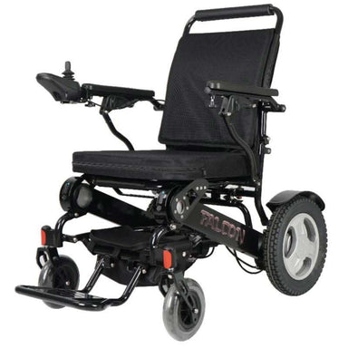 Falcon Portable Power Wheelchair in black, front left view