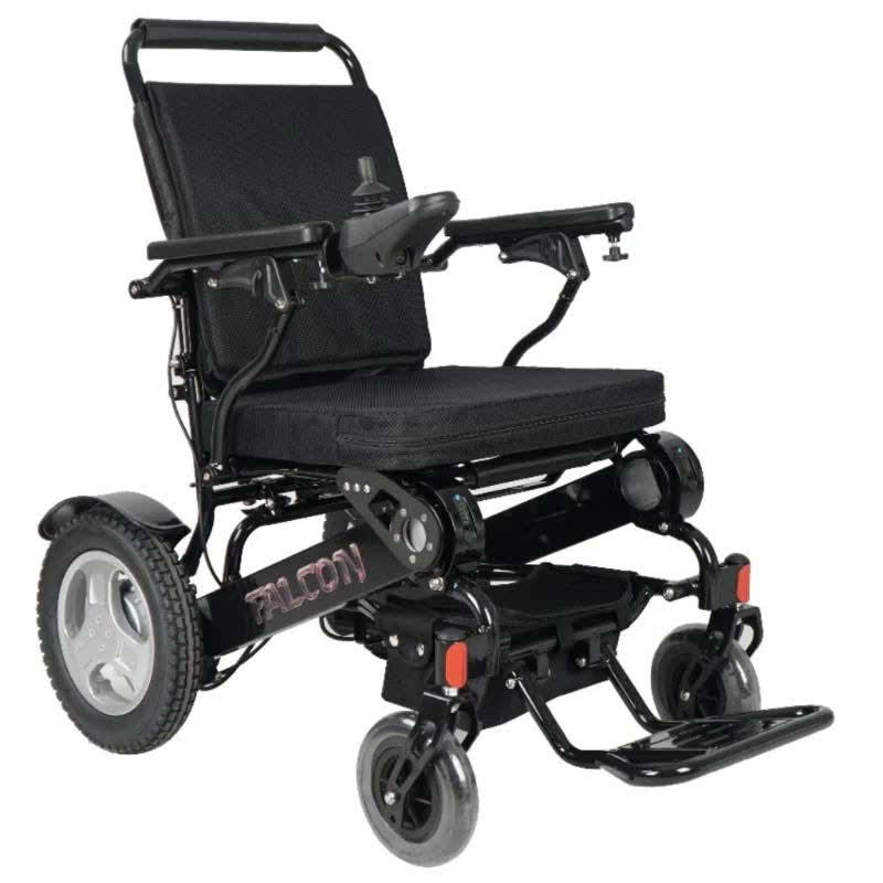 Falcon Portable Power Wheelchair in black, front right view