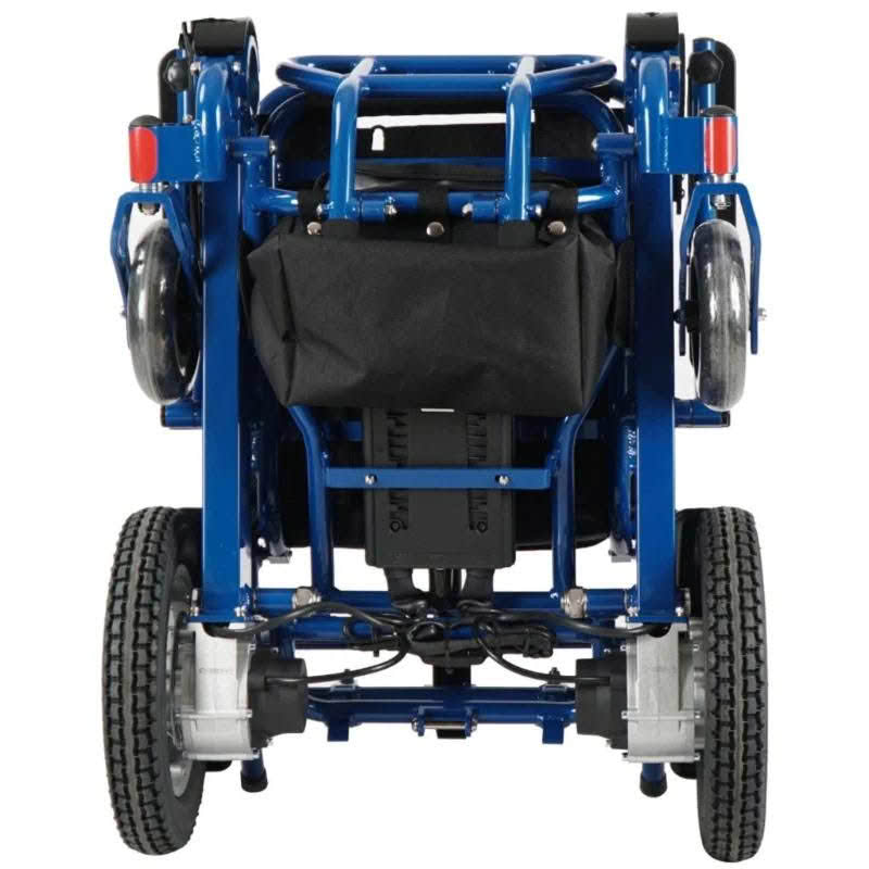 Falcon Portable Power Wheelchair in blue, folded back view