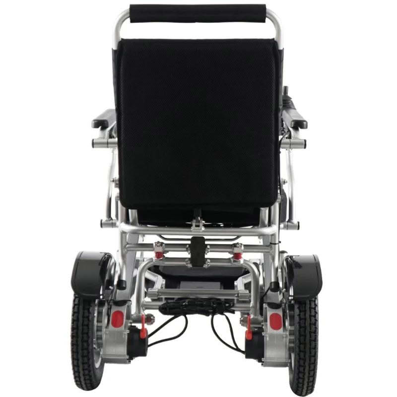 Falcon Portable Power Wheelchair in silver, back view