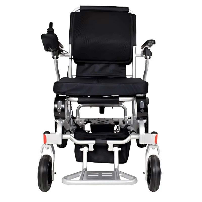 Falcon Portable Power Wheelchair in silver, front view
