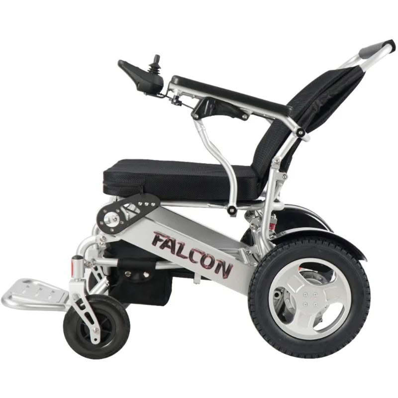 Falcon Portable Power Wheelchair, leftside view, reclined