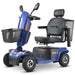 Metro Mobility s500 heavy duty scooter, blue color, left angle side view