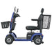 Metro Mobility s500 heavy duty mobility scooter, blue color, left side view