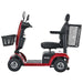 Metro Mobility s500 heavy duty mobility scooter, red color, left side view