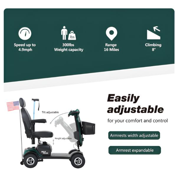 Metro Mobility Max Plus 4-Wheel Mobility Scooter Easily Adjustable