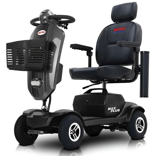 Metro Mobility Max Plus 4-Wheel Mobility Scooter Metallic Grey Front Left View