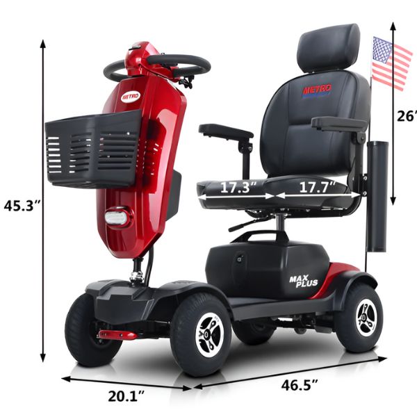 Metro Mobility Max Plus 4-Wheel Mobility Scooter Red Dimensions