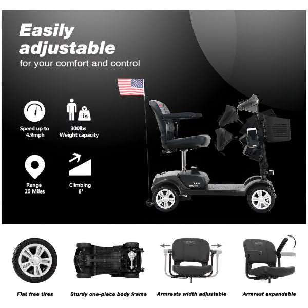 Metro Mobility Max Sport Portable 4-Wheel Mobility Scooter Easily Adjustable