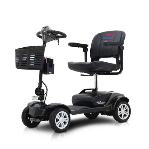 Metro Mobility Max Sport Portable 4-Wheel Mobility Scooter Metallic Gray Front Left View