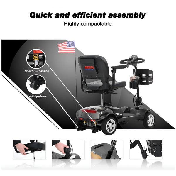 Metro Mobility Max Sport Portable 4-Wheel Mobility Scooter Quick and Efficient Assembly, Highly Compactable