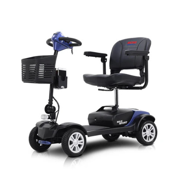 Metro Mobility Max Sport Portable 4-Wheel Mobility Scooter Blue Front Left View